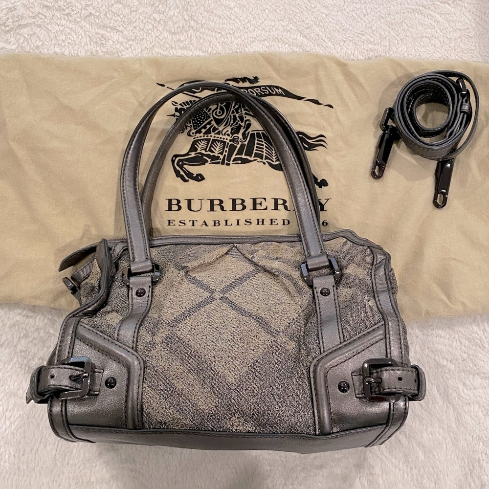 Burberry Metallic Silver Plaid Handbag